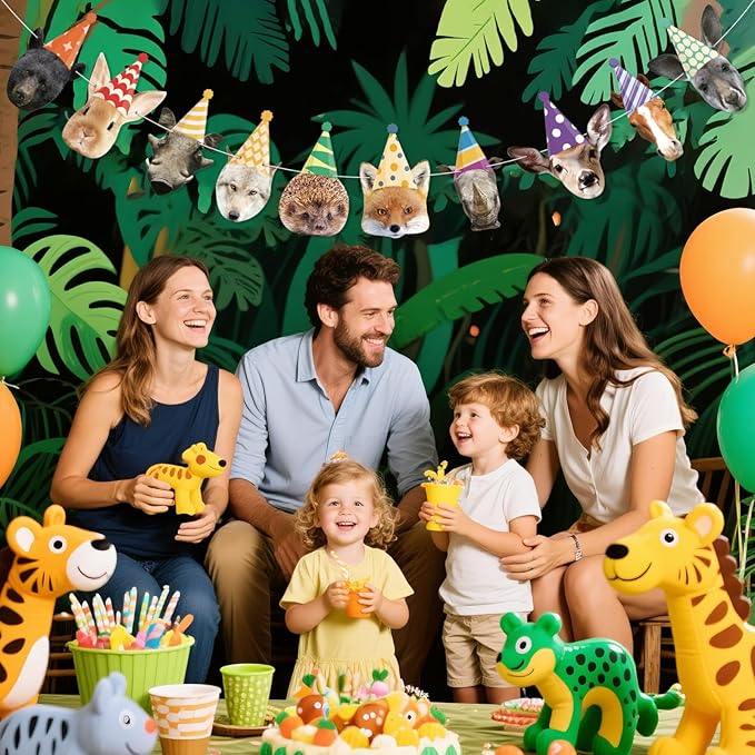 Hooqict Safari Animals Happy Birthday Banner Animal Birthday Decorations Party Animal Banner Garland for Jungle Theme Party Decorations Kids Wild Zoo Party Supplies
