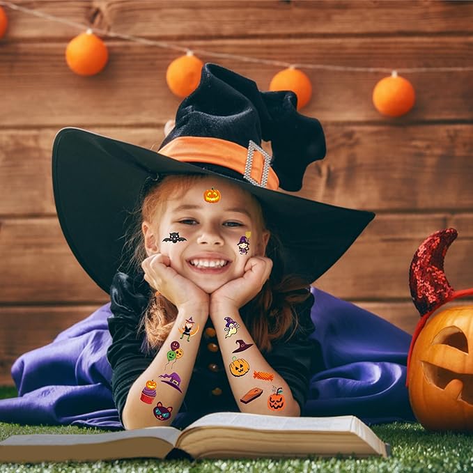 xutengy 208 Pcs Halloween Scar Temporary Tattoos for Kids， Halloween Assorted Treat or Trick Halloween Fake Tattoo Stickers for Boys Girls Goody Bag Stuffers Prizes Party Favors