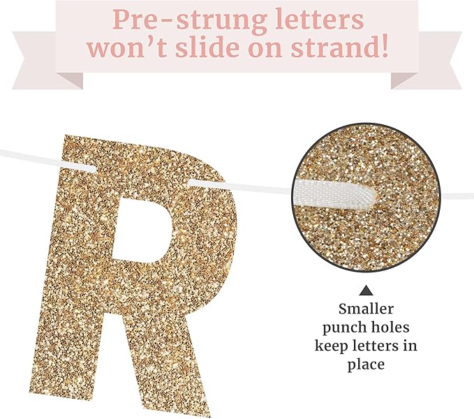 Pre-strung Let's Party But Only Till 9 PM Banner - No DIY - Gold Glitter Funny Birthday Banner for Men & Women - Pre-strung on 8 ft Strands - Gold Party Decorations & Decor. Did We Mention No DIY