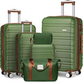 LARVENDER Luggage Sets 6 Piece, Expandable Hardside Carry on Suitcase Set with Spinner Wheels, Lightweight Rolling Luggage Sets for Women with TSA Lock, Green Brown