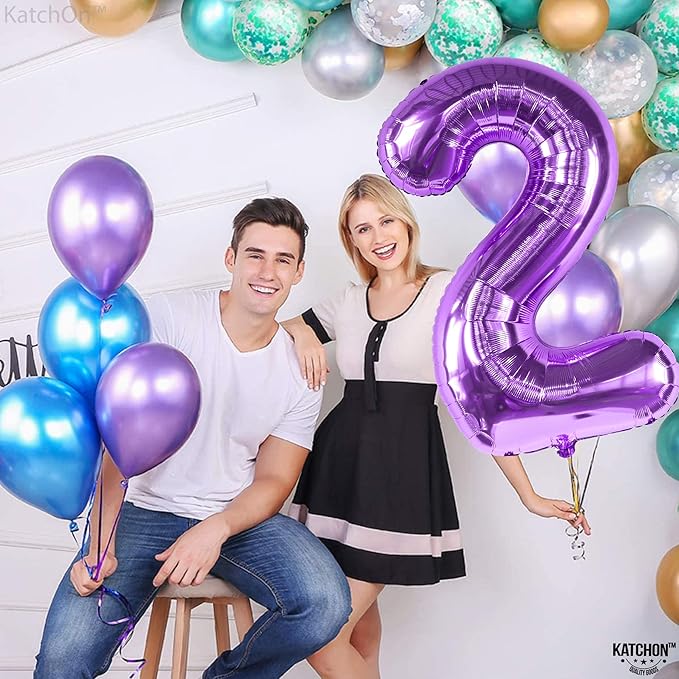 KatchOn, Purple Number 2 Balloon - Giant, 40 Inch | Two The Moon Birthday Girl | Purple 2nd Birthday Decorations for Girl | 2 Number Balloon | 2th Happy Anniversary Decorations