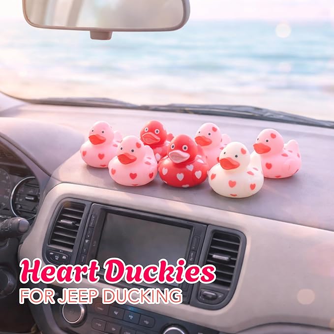 4E's Novelty 24 Pack Valentines Day Rubber Ducks - Bulk 2" Heart Themed Duckies for Jeep Ducking, Classroom Exchange Gifts for Kids School, Prizes, Giveaways, Party Favor Handouts
