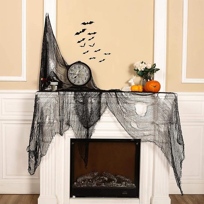 4 Pack Halloween Creepy Cloths, Scary Spooky Cloth Creepy Gauze, 30 x 72inch Freaky Loose Weave Creepy Cloth, Decorations for Haunted Houses Props Halloween Wall Outdoor Indoor Decor (Black)
