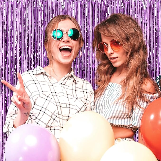3 Pack Light Purple Foil Fringe Curtain Backdrop, 3.28Ft x 6.6Ft Metallic Tinsel Foil Fringe Streamer Curtains for Photo Booth, Christmas Day, Thanksgiving, Wedding, New Year Party Decorations