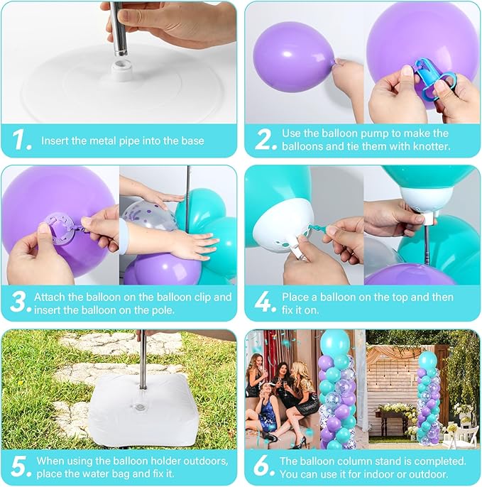 2 Sets Pink Purple Blue Balloon Column Stand Kit with 100 Balloons Adjustable Balloon Tower Stand with Bases for Floor Confetti Balloons Column Kit for Mermaid Theme Graduation Birthday Party Decor