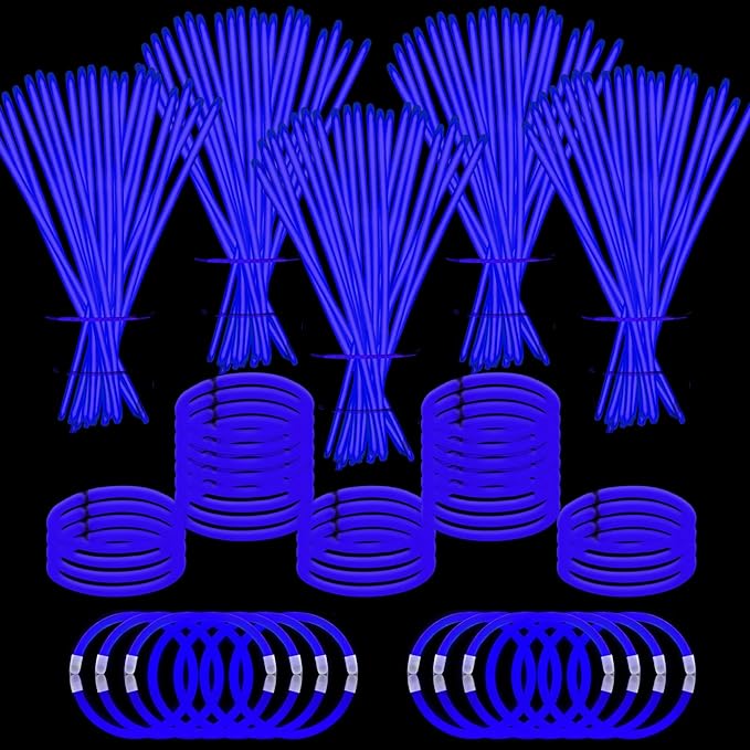 YOFOBU 500 PCS Blue Glow Stick Bracelets Necklaces 8" Glowsticks with Connectors Glow in the Dark Party Supplies Light Up Neon Party Favor for Christmas New Year Valentines Day July 4th Gender Reveal