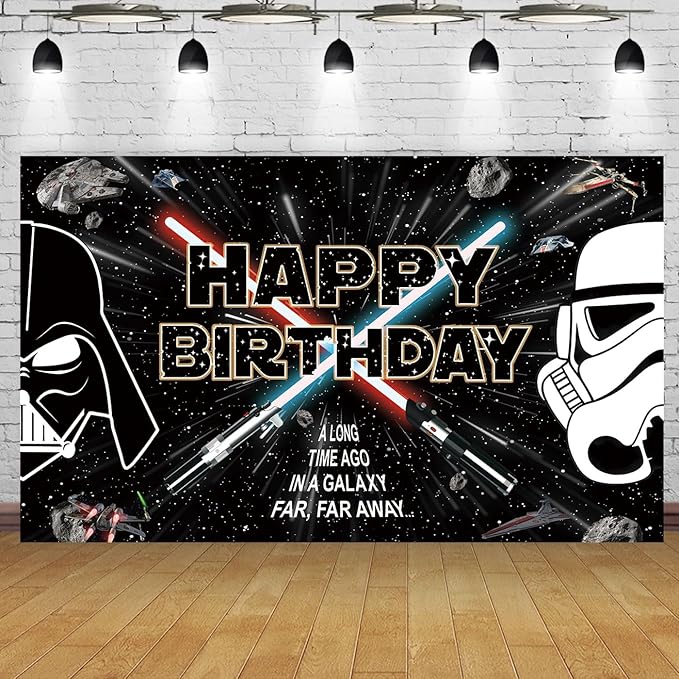 9x6ft Galaxy Wars Happy Birthday Backdrop Space Battleship Wars Birthday Backdrops for Party Birthday Party Decoration for Kids