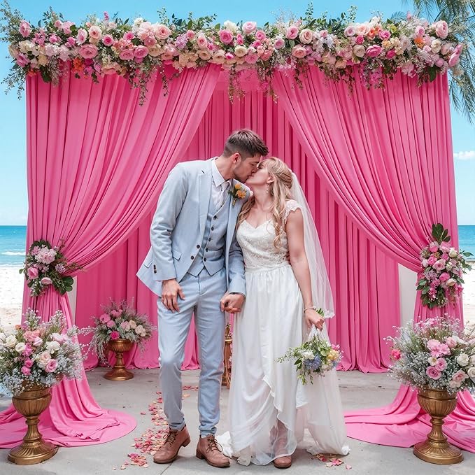 Hot Pink Backdrop Curtain 6 Panels-Wrinkle-Free Polyester Photography Drapes for Wedding Party Photo Background Decorations- 24 X10FT (Hot Pink)