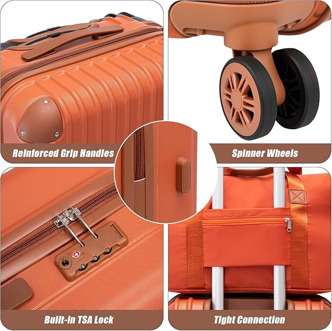 Cosbarn Carry On Luggage Sets 3 Piece, 20 Inch Luggage 22x14x9 Airline Approved with Wheels and TSA Lock, ABS Lightweight Hardshell Travel Suitcase Set with Duffel Bag Travel Bag for Men Women