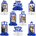 Cheereveal 8 Pieces Happy 45th Wedding Anniversary Honeycomb Centerpiece, Navy Blue Glitter Photo Table Topper, Cheers to 45 Years Sapphire Wedding Anniversary Theme Party Supplies for Men and Woman