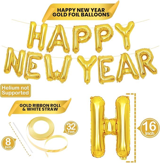 KatchOn, Gold Happy New Years Balloons - 16 Inch | New Year Eve Balloons for Happy New Years Decorations 2026 | Happy New Year 2026 NYE Balloon | New Years Eve Party Supplies 2026