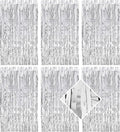 6 Pack Silver Foil Curtain Backdrop 3.2ft x 6.6ft Metallic Tinsel Fringe Backdrop Curtains Streamer Photo Booth Backdrop for Birthday Engagement Bachelorette Christmas Holiday Party Decorations