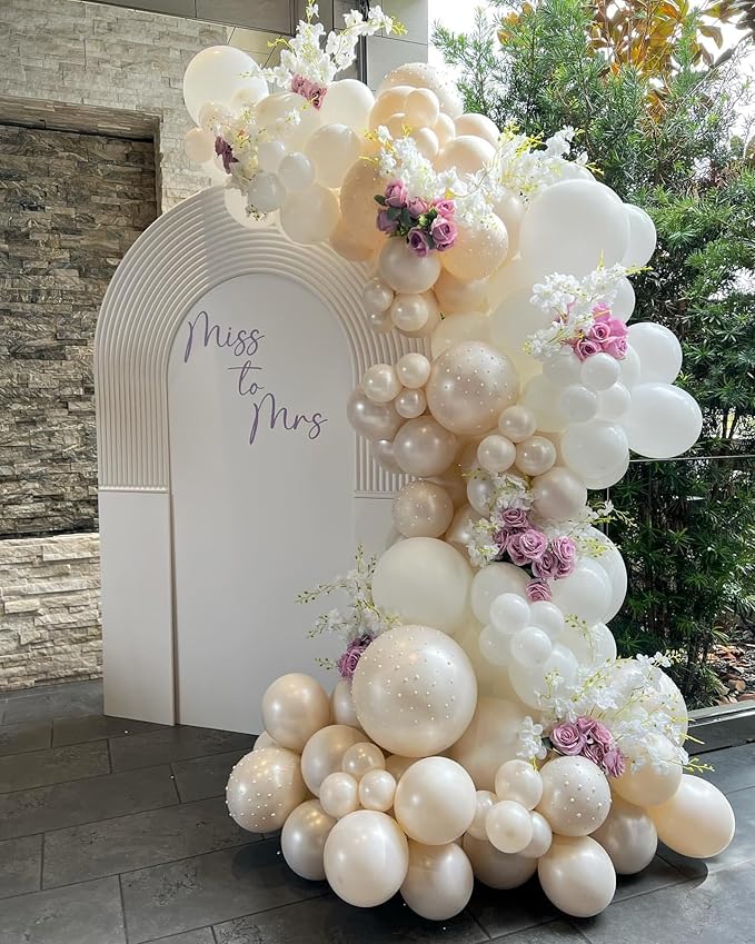 118Pcs Pearl Balloon Garland Arch Kit - Wedding Party Decorations with Pearl White Sand Double Stuffed Pearl Ivory Balloons for Engagement Bridal Shower Birthday Baby Shower Party Decorations
