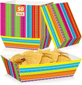 50 Pcs Mexican Taco Food Trays, Disposable Cinco De Mayo Paper Tray Fiesta Theme Party Decorations, Colorful Mexican Stripe Design Kitchen Decor Fiesta Ware Dinnerware for Mayo Party Supplies