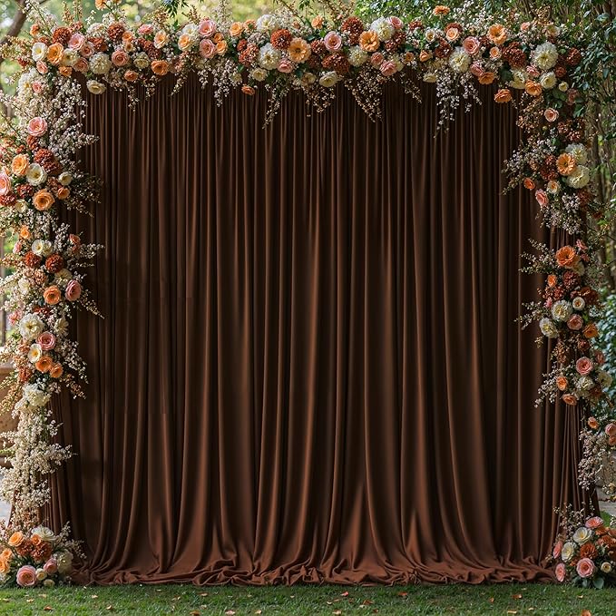 8x10FT Dark Brown Backdrop Curtains for Wedding Parties, Wrinkle Free Polyester Photography Backdrop Drapes for Baby Shower Birthday Parties Stage Background Stand Decorations 4x10ft,2 Panels