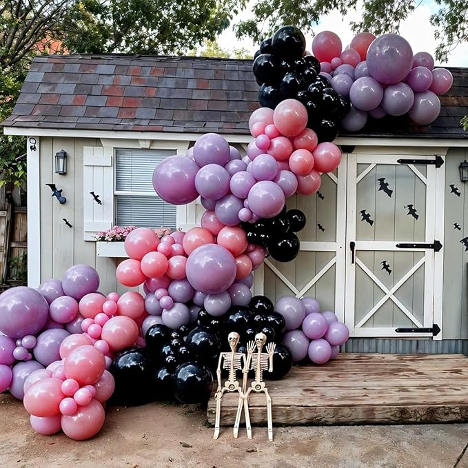 Halloween Balloon Arch Garland Kit,Black Pink Purple Ghost Foil Pumpkin Ghost Balloons for Family Halloween Party Background Classroom Decorations Cosplay Theme Party