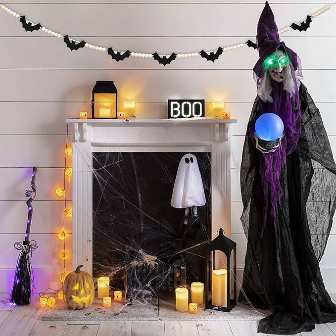 DAZONGE Halloween Decorations Indoor/Outdoor, Wood Felt Bats Bead Garland Banner for Halloween Decor, Farmhouse Bats Garland Decorations for Fireplace Mantle Walls