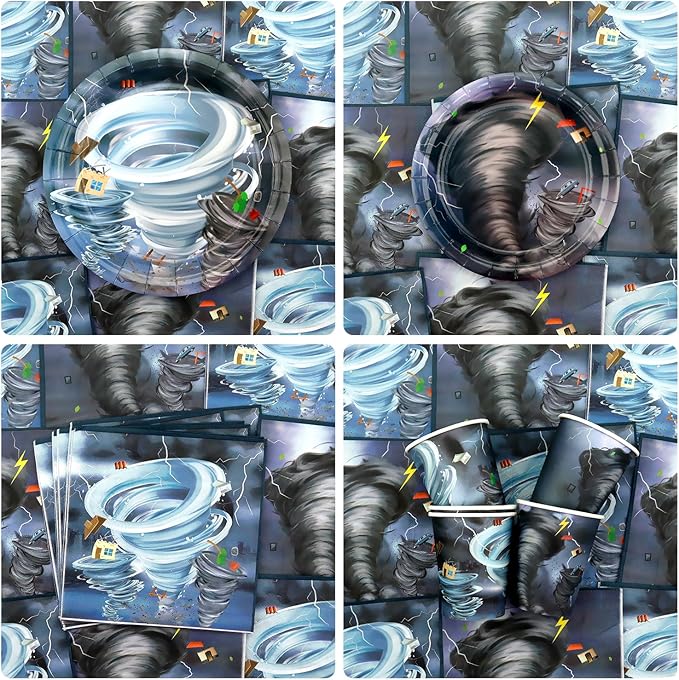 KEFAN Tornado Birthday Party Decorations, Tornado Theme Party Tableware Supplies including Plates, Cups, Napkins, Tablecloth (20)
