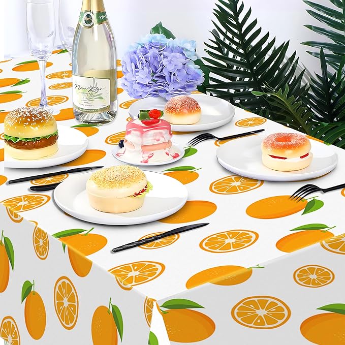 2-Pack Orange Party Tablecover Fruit Orange Pattern Plastic Tablecloths – 54 x 87 Inch Little Cutie Disposable Waterproof Table Covers for Summer Parties, Picnics, Kitchen & Dining Decor