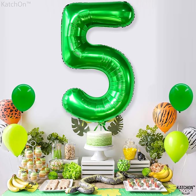 KatchOn, Big, Green Five Balloon Number - 40 Inch | Green Number 5 Balloon, 5th Birthday Decorations for Boys | Number Balloons for Happy Anniversary Decorations | Dinosaur birthday decorations