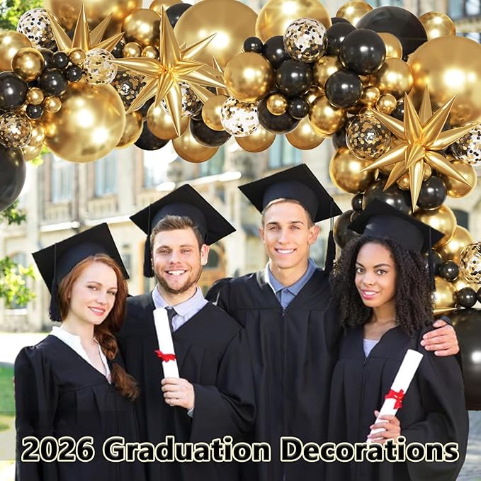 Black and Gold Balloon Garland Arch Kit, Black Gold Confetti Balloons for Retirement Men Birthday Graduation Decorations 2026 Class Grad Prom Bachelorette Anniversary Party Decorations
