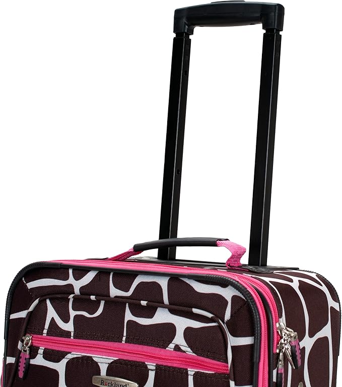 Rockland Fashion Softside 2 Piece Luggage Set, Expandable, (14" Tote/19" Upright), Pink Giraffe