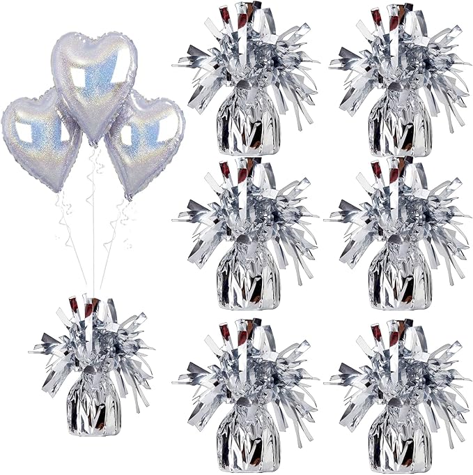 Aluminum Foil Balloon Weights for Parties (6 pcs) - 0.31lb (140g) Each - Premium Balloon Anchors for Birthday, Wedding, Dinner, Indoor & Outdoor Decorations(Silver 6pcs)