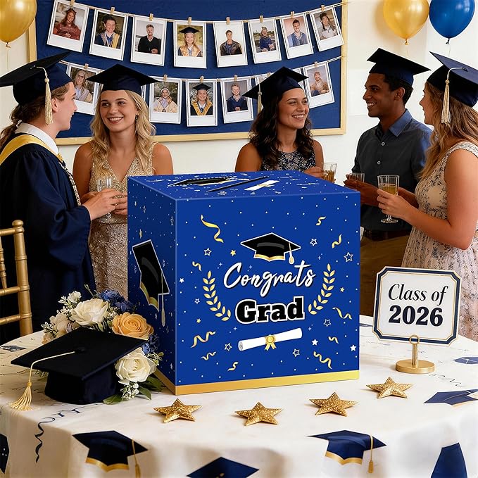 Graduation Decorations 2026 Blue Graduation Card Box Graduation Party Decorations,Graduation Box,Congrats Grad Gifts for 2026 Graduation Party Supplies Favors
