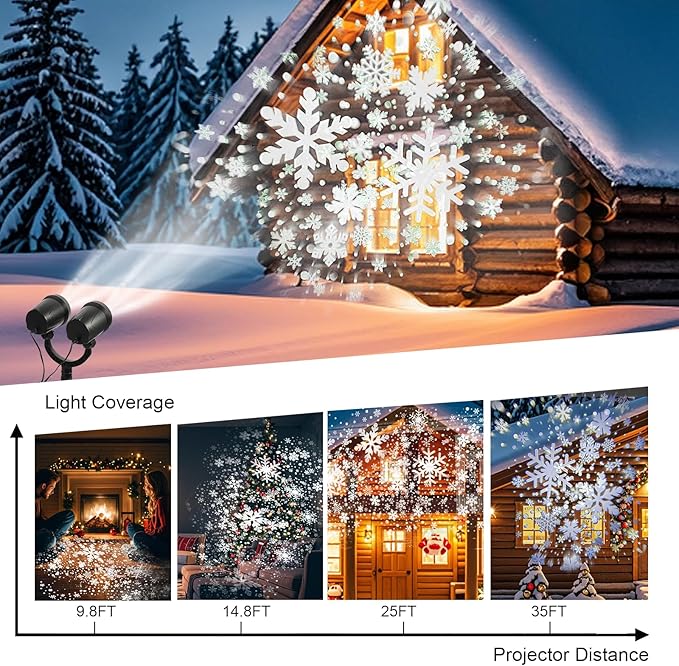 Outdoor Christmas Decorations Christmas Double Head Snowflake Projector Lights,Christmas Projector Lights IP65 Waterproof Adjustable Christmas Decorations Indoor for Patio Wall Window