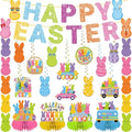 57pcs Easter Party Decorations Banner Set Include Happy Easter Banner Chillin with My Peeps Hanging Swirls Bunny Pattern Hanging Banner 3D Honeycomb Table Centerpieces for Party
