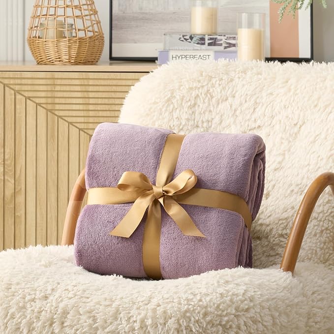 Hansleep Fleece Fog Purple Twin Blanket, Super Soft Flannel Fuzzy Plush Cozy Blanket for All Seasons, Fog Purple, Twin 60x80 Inches