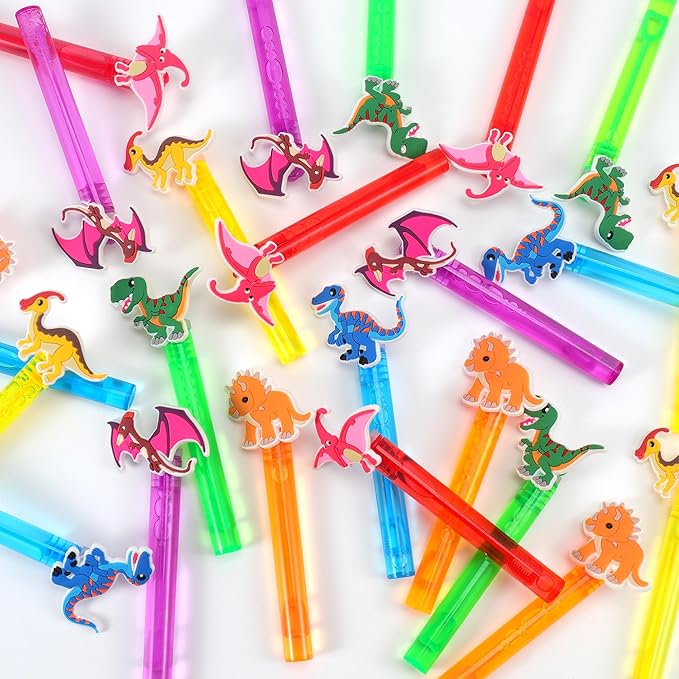24Pcs Dinosaur Bubble Wands for Kids Dino Party Favors Supplies Decorations, Pinata Goodie Bag Stuffers & Classroom Prizes