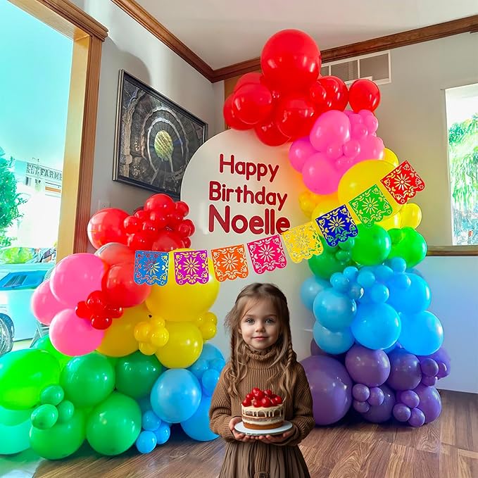 139Pcs Colorful Mexican Cinco De Mayo Balloon Kit With Mexicana Papel Picado Fiesta Banner for Día De Muertos, Loteria Taco Bout Baby Shower My First Birthday Party Decoración