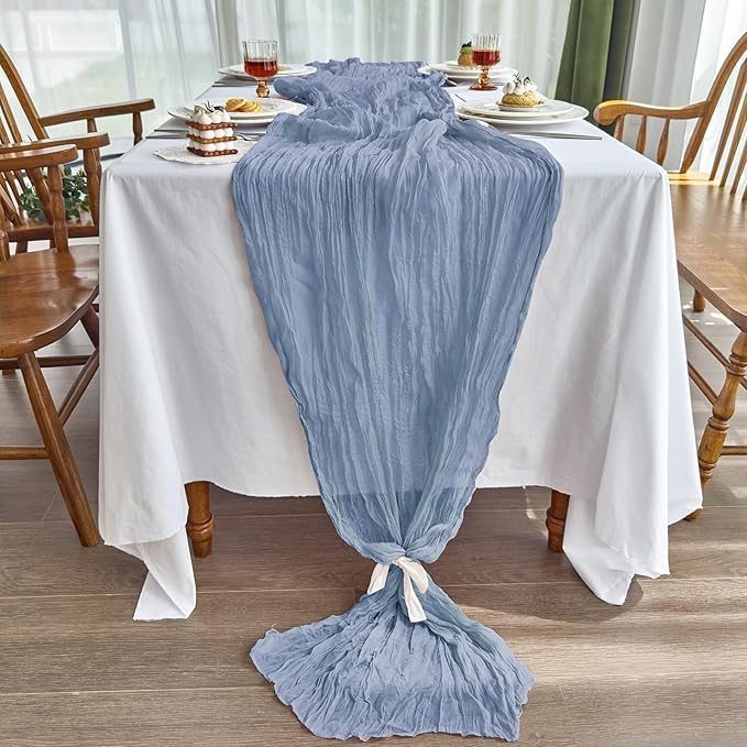 IVAPUPU 1 Pcs Cheesecloth Table Runner - 10ft Dusty Blue Easter Spring Boho Gauze Cheese Cloth Table Runners for Baby Shower Decoration Wedding Party Garden Farmhouse