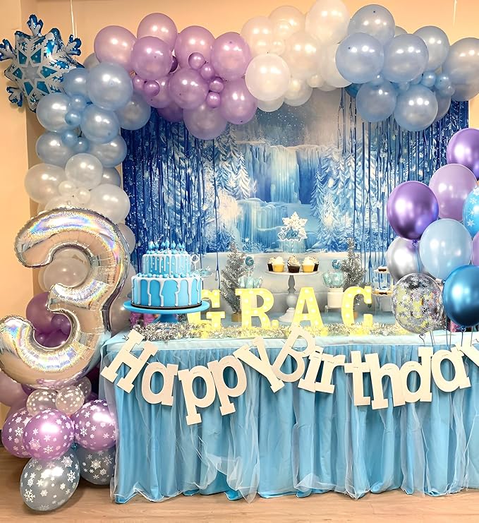 Frozen Balloons, 50pcs 12 Inch Purple Blue Purple Balloons Snow Balloons for Theme Party Supplies Ice Snow Theme Birthday Winter Party Decorations