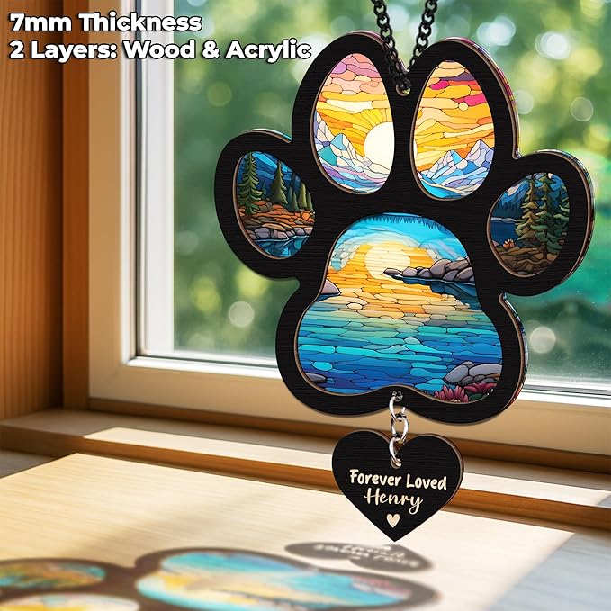 Personalized Dog Memorial Suncatcher, Paw Suncatcher Remembrance Gift, Engraved Pet Memorial Ornament, Pet Sympathy Keychain, Loss of Animal Sympathy Card, Rainbow Bridge Dog Loss Gift