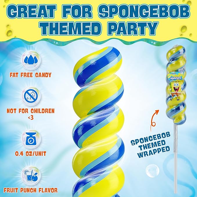 Spongebob Lollipops Swirl 20pk- Spongebob Candy For Spongebob Party Favors & Spongebob Birthday Decorations - Sponge Bob Candy For Spongebob Party Supplies & Sponge Bob Party Decorations