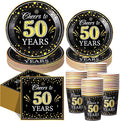 Pickmesh 250 Pcs 50th Birthday Party Supplies Decorations Serve 50 Black Gold Cheers to 50 Years Disposable Paper Plates Napkins and Cups for Women Men 50th Birthday Wedding Anniversary Party Supplies