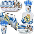 141pcs Real-Madrid Birthday Tableware Decorations Party Plates Cups Soccer Theme Napkins Beach Ball Tablecloth for Soccer Party Decoration (Real)