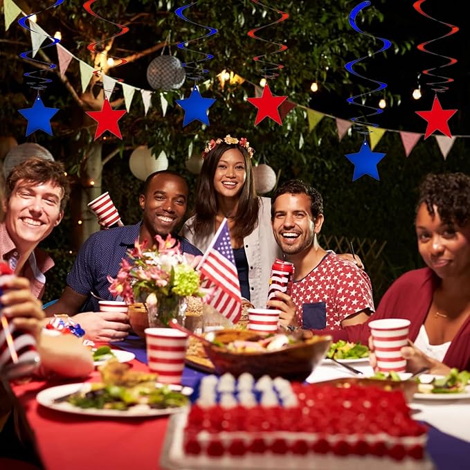 4th of July Party Supplies Set, Patriotic Party Decorations Sets,American Flag Banner Plates and Napkin Tablecloths, 4th of July Decorations Red White and Blue for Memorial ,Serve 25