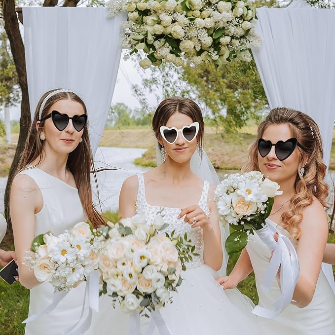6 Pack Bachelorette Sunglasses Heart Shaped Sunglasses Vintage Heart Glasses for Women Wedding Party Decor