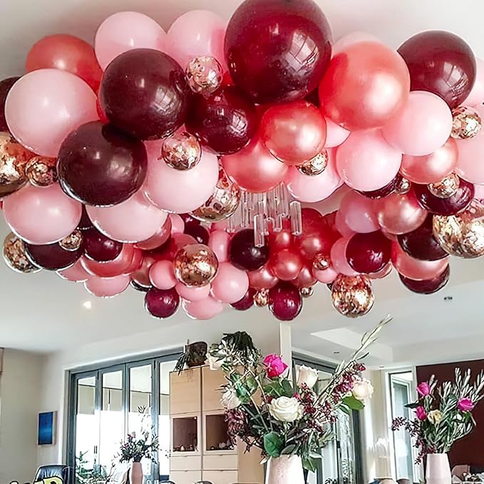 PartyWoo Burgundy Balloons 50pcs 5 Inch Small Dark Chestnut Red Maroon Balloons for Graduation Wedding Thanksgiving Birthday Bachelorette Citizenship Strawberry Theme Party Decorations Red-Y62