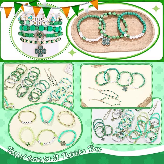Cooluckday 36 Pcs Holiday Heishi Surfer Bracelets for Women Bulk Easter Mother's Day Christmas St. Patrick's Day Mardi Gras Bracelet Stackable Stretch Friendship Bracelets Set