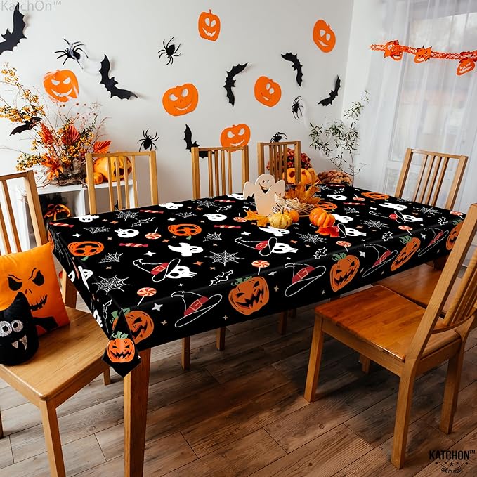 KatchOn Halloween Tablecloths - Large 54x108 Inch, Pack of 3 | Disposable Plastic Table Covers for Halloween Decorations Indoor, Outdoor | Spooky Decorations