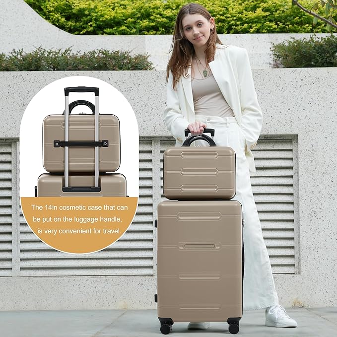 6 Pcs ABS Hardshell Luggage Set Spinner Wheel Suitcase Suitcase Khaki