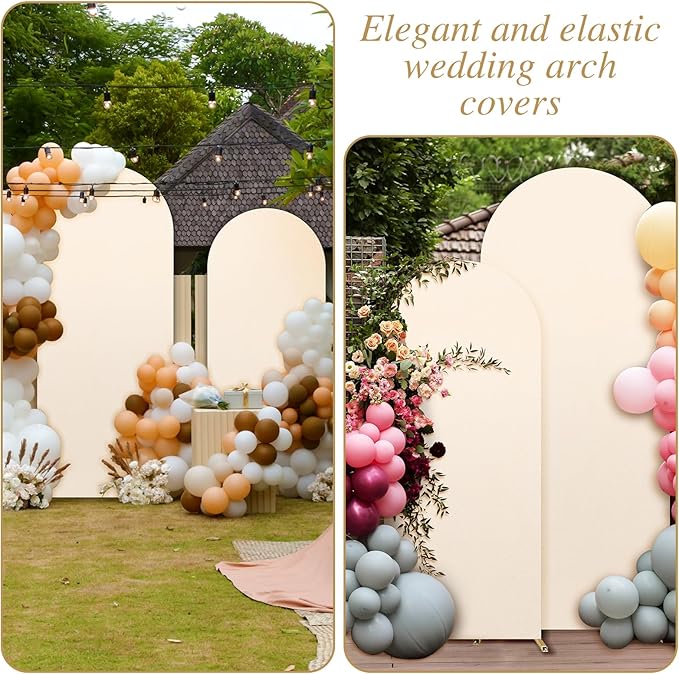 Dofilachy Arch Backdrop - Wedding Arch Cover, Set of 2 Spandex Fabric (Beige, 7.2FT, 6FT)