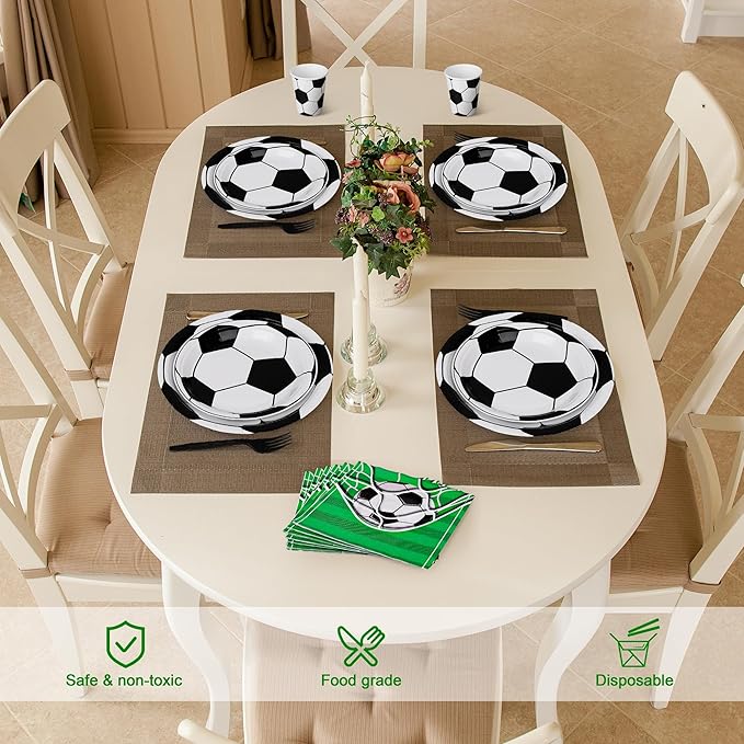 Kochorie 144 Pieces Football Party Supplies, Sports Tableware Sets Including Disposable Paper Plates Napkins Cups Forks Serves 24 for Soccer Games Birthday Football Party Decorations