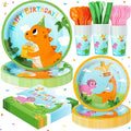 168PCS Dinosaurs Birthday Party Supplies for 24 Guests, Dinosaurs Themed Paper Plates Napkins Cups Cutlery, Dinosaur Disposable Tableware Set for Birthday Baby Shower Party Decorations
