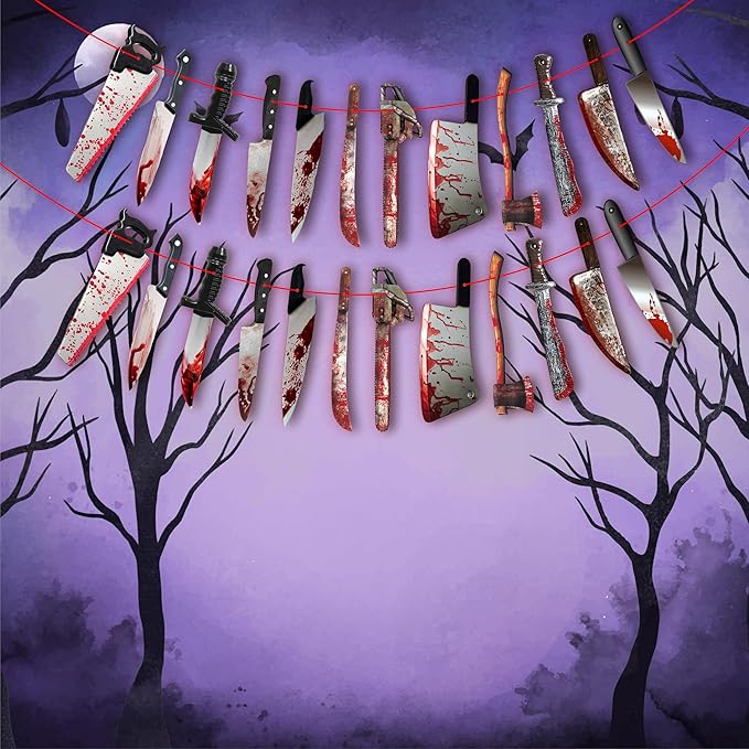 Halloween Blood Weapon Garland 36 Pcs Garland, Halloween Decorations Blood Body Parts for Scary Haunted House Party Supplies