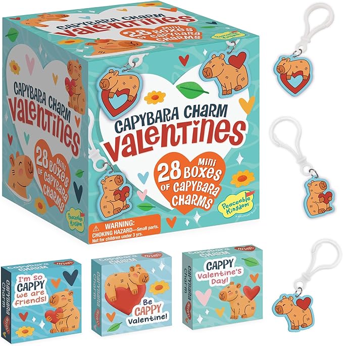 Peaceable Kingdom Valentines Box for Kids, Valentines Day Box Kit for Valentines Cards for Kids Classroom - Capybara Charm Valentines